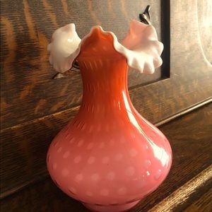 Fenton Wild Rose overlay Bubble optic vase, stunning!